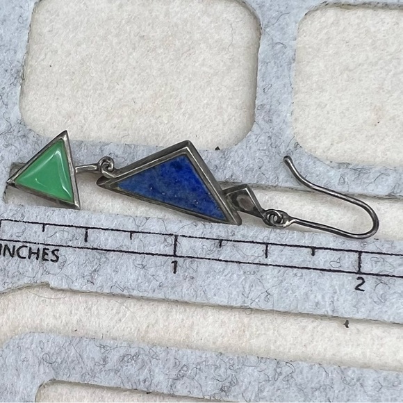 Vintage Native American LAPIS & Silver Dangle Earrings, Signed CY, 6.2g - Picture 3 of 7
